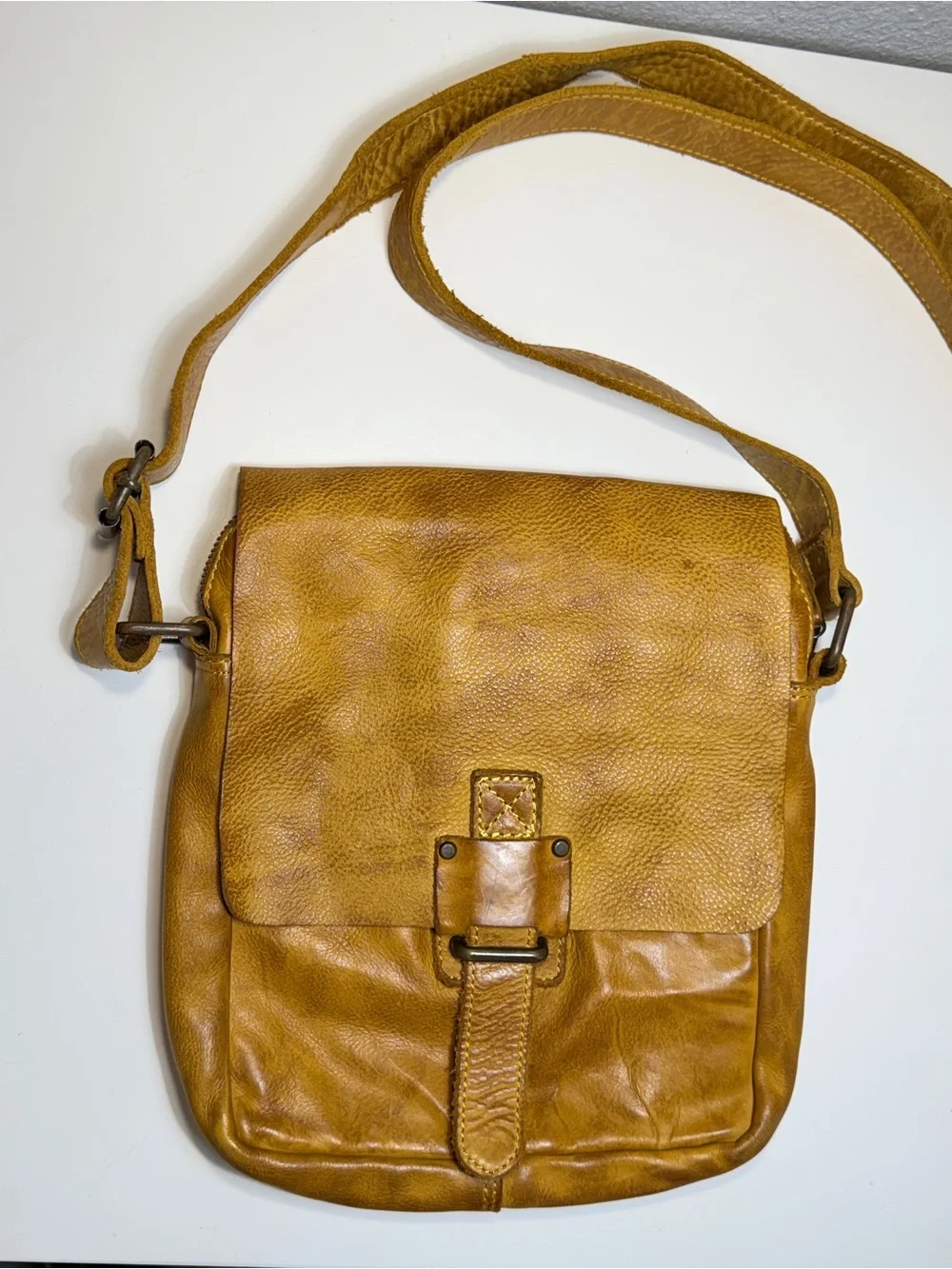 Mustard Brown Leather Crossbody Messenger Bag - Men's Shoulder Bag